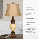 28" High Traditional Table Lamp Set of 2, Vintage Bronze Bedside Lamps with Faux Silk Bell Shades, W3355P306053