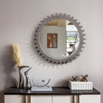 ZUN Vintage 34'' x 34'' Wood Round Hanging Gear Shape Heavy Decorative Mirror For Bathroom Living Room W1445P171293