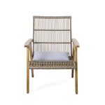 ZUN Set of 2, Acacia Wood Cape Woven Wicker Large Lounge Chair with Pillow for Patio, Deck, Yard, Lawn 73165.00