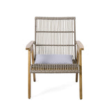 ZUN Set of 2, Acacia Wood Cape Woven Wicker Large Lounge Chair with Pillow for Patio, Deck, Yard, Lawn 73165.00