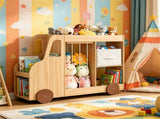 4-in-1 Kids Toy Storage Organizer with Rolling Wheels, Car Shape Wooden Bookshelf with Fabric Drawer 12484903
