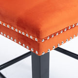 Contemporary Velvet Upholstered Barstools with Button Tufted Decoration and Wooden Legs, and Chrome W1143P178194