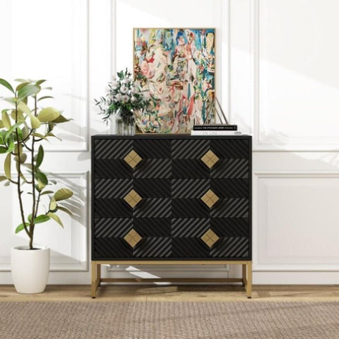 ZUN 3 Drawer Storage Cabinet,3 Drawer Modern Dresser, Chest of Drawers With Decorative Embossed Pattern W2232P164997