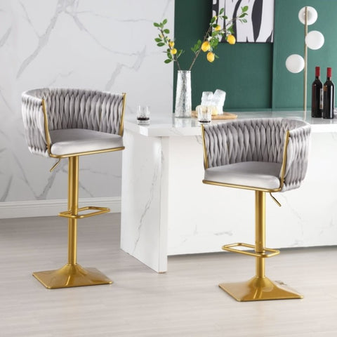 ZUN Bar Stools Set of 2,Gold Velvet Bar Stools,Counter Height Bar Stools with Low Back,Swivel Bar Stools W1521P177984