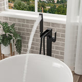 Freestanding Bathtub Faucet Waterfall Tub Filler Matte Black Floor Mount Brass Bathroom Faucets with W1243P316366