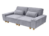 Gray Deep Seat Corduroy Loveseat with Brushed Stainless Steel Cup Holders and 2 Decorative Pillows, 35611073