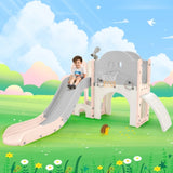 ZUN Kids Slide Playset Structure 7 in 1, Freestanding Spaceship Set with Slide, Arch Tunnel, Ring Toss PP319756AAH