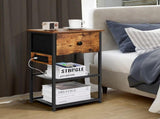Modern Nightstand with 2 Storage Shelves & Charging Station, Rustic Brown 10687987