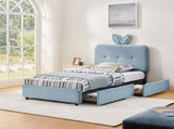 Twin Size Kids Upholstered Bed with Oversized Rabbit Ear Headboard, LED Light & 4 Storage Drawers, W1413P384922