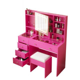 Barbie Pink Textured Particle Board with Melamine Laminate, Tempered Glass Top, Five-Drawer Dressing 78912246