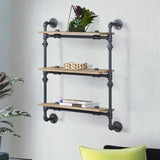 ZUN Oak and Sandy Black Rectangle 3-Tier Wall Shelf B062P184605