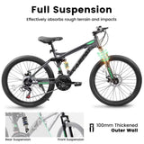 A2460 Bike 24 Inch Wheels, 21-Speed Full Suspension Mens Womens Trail Commuter City W2563P280837