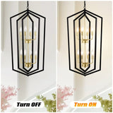 ZUN 8-Light Lantern Tired Farmhouse Ceiling Hanging Light Black Chandelier Metal Modern Pendant Light W1592P209881