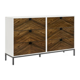 ZUN Beautiful White and Walnut Finish 1pc Dresser of 6 Drawers Storage Black Metal Legs Flat Tone Pocket B011P203556