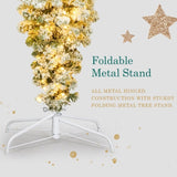 ZUN GO 6 FT Upside Down Christmas Tree with White Flocking, 360 LED Warm Lights X-mas and 8 Golden Star PX311461AAA