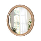 27.5 inches Round Wall Mirror for Bathroom Vanity, Wooden Farmhouse Circle Mirrors for Bedroom, W2295P339108