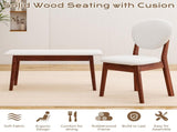 1 Table 2 Chairs 1 Bench Dining Set, Rubber Wood Frame with Beige Upholstered Seats, Deep Walnut 24362800