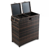 Outdoor Large Wicker Trash Bins, 72 Gallon Hideaway Rattan Trash Cans with Dual Lids for Porch 77993907