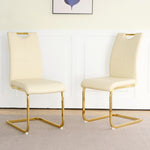 ZUN Modern Light Yellow PU dining chair Living room chair Upholstered chair, gold metal chair leg W210P179895