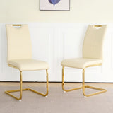 ZUN Modern Light Yellow PU dining chair Living room chair Upholstered chair, gold metal chair leg W210P179895