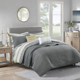 8 Piece Printed Seersucker Comforter and Quilt Set Collection Yellow King/Cal King B03597255