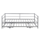 Twin Size Metal Daybed with Adjustable Trundle, Pop Up Trundle, Silver WF301146AAN