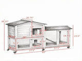 62 Inch Indoor Outdoor Wooden Rabbit Hutch with Wheels Run Box Slide-out Tray and Ramp 99886330