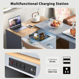 K&K Rolling Kitchen Island With Extended Table, Kitchen Island on Wheels with LED Lights,Power WF316018AAG