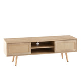 ZUN 55.12" Rattan TV cabinet, double sliding doors for storage, adjustable shelf, solid wood legs, TV 41461637