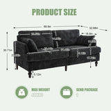 Modern style chenille 2-seater wood-legged sofa with LED light, USB charging port and storage bag W395P318548