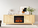 Oak Fireplace TV Stand with 18 Inch Insert, Double Grid Doors & Gold Handles, Embossed Board Media 89804736