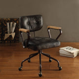 ZUN Vintage Black Swivel Office Chair with Nailhead Trim B062P182753