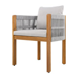 Acacia Wood Outdoor Dining Chairs 2-Pack with Grey Rope Handles, Washable Waterproof Grey Cushions, N779P279983G