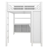 Metal Loft Bed with Wardrobe And L-shaped Desk, Full Size Loft Bed with Storage Cubes and Shelves, 73922889