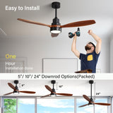 ZUN 52 Inch Wooden Ceiling Fan With 3 Solid Wood Blades Remote Control Reversible DC Motor With Led 99114376