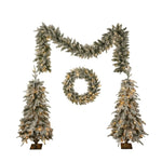 ZUN Pre-lit Christmas Artificial Tree 4-Piece Set, Garland, Wreath and Set of 2 Entrance Trees, X-mas N710P181623K