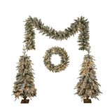 ZUN Pre-lit Christmas Artificial Tree 4-Piece Set, Garland, Wreath and Set of 2 Entrance Trees, X-mas N710P181623K