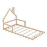 Twin Size Wood Floor Bed with House-shaped Headboard, Natural WF304145AAN