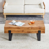 ZUN Rustic MDF Coffee Table with Metal Legs - Natural Wood Tone Elegance for Your Space W1151119523