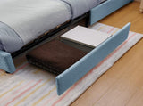 Queen Size Kids Upholstered Bed with Oversized Rabbit Ear Headboard, LED Light & 4 Storage Drawers, W1413P384928