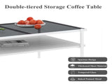 Modern Coffee Table, Tempered Glass Tabletop, Rectangle Coffee Table with Sturdy MDF Base and White 66473538