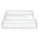 Double Twin Floor Bed with Fence, Guardrails, without door, White 37744042