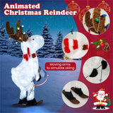 44" Animated Skiing Christmas Reindeer - 98 Cold White LEDs 12 Color String Lights, Red Scarf 51142454