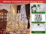 3Pack PreLit Snow Flocked Pencil Christmas Tree Set, 3.9/5.9/7.9 FT Slim Artificial Xmas Trees, N710P507112K