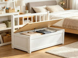 White 2-in-1 Wooden Toy Organizer Chest Storage Box with Seat Bench Safety Pneumatic Rod Chunk Cube 19866579