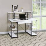 ZUN White and Black Office Desk with Open Shelves and Hutch B062P184529