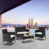 2pcs Arm Chairs 1pc Love Seat & Tempered Glass Coffee Table Rattan Sofa Set Black 38458938