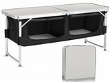 4FT Portable Folding Camping Table with Storage, Aluminum Outdoor Cooking Station with 2 Adjustable 61889170