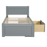 Twin Size Platform Bed With Drawer And Two Shelves, Gray N709P214182E
