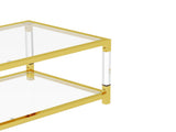 Modern Acrylic Leg Coffee Table, Double Layer Tempered Glass Top with Golden Metal Frame, W1727P194947